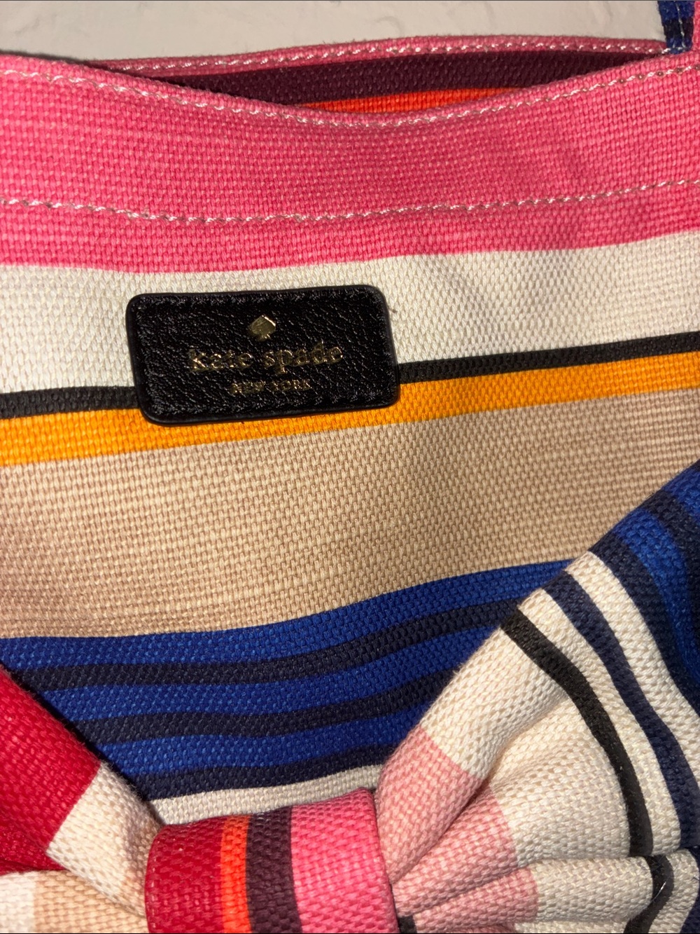 kate spade Pink, Blue & Red Striped Bow Tote - Picture 3 of 17